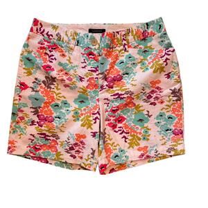 Lands’ End Size 8 Chino Shorts White Floral Print Flat Front Women’s